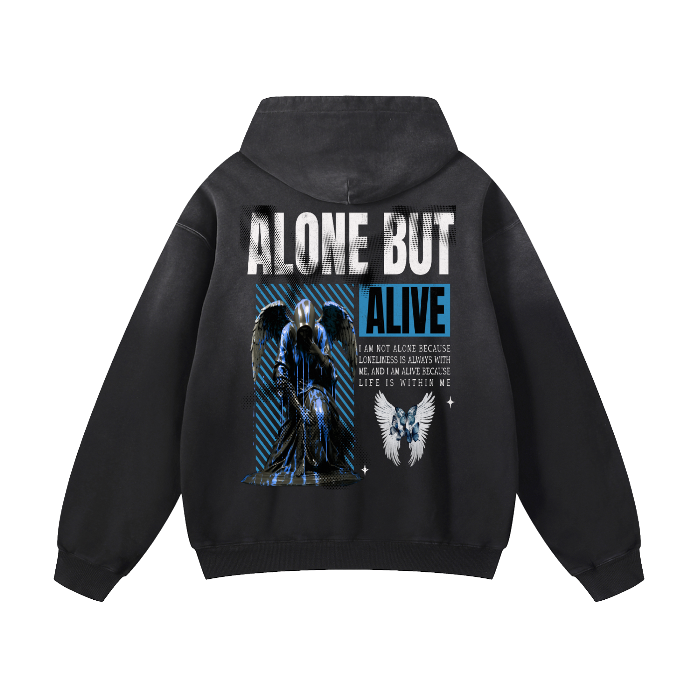 Heavyweight Alone But Alive Oversized Hoodie | Men Oversized Hoodie, Women Oversized Hoodie, Black Oversized Hoodie, Heavyweight Hoodie, Sunfade Hoodie, Vintage Wash Hoodie, Heavyweight Oversized Hoodie, Sunfaded Streetwear, Premium Streetwear USA, Vintage Look Hoodie, Heavyweight Sunfade Oversized Hoodie, Luxury Oversized Hoodie, Hoody 