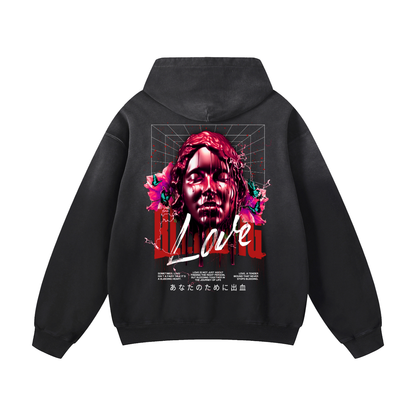 Heavyweight Bleeding Love Oversized Hoodie | Men Oversized Hoodie, Women Oversized Hoodie, Black Oversized Hoodie, Heavyweight Hoodie, Sunfade Hoodie, Vintage Wash Hoodie, Heavyweight Oversized Hoodie, Sunfaded Streetwear, Premium Streetwear USA, Vintage Look Hoodie, Heavyweight Sunfade Oversized Hoodie, Luxury Oversized Hoodie, Hoody 