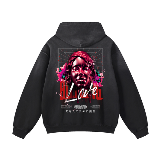 Heavyweight Bleeding Love Oversized Hoodie | Men Oversized Hoodie, Women Oversized Hoodie, Black Oversized Hoodie, Heavyweight Hoodie, Sunfade Hoodie, Vintage Wash Hoodie, Heavyweight Oversized Hoodie, Sunfaded Streetwear, Premium Streetwear USA, Vintage Look Hoodie, Heavyweight Sunfade Oversized Hoodie, Luxury Oversized Hoodie, Hoody 
