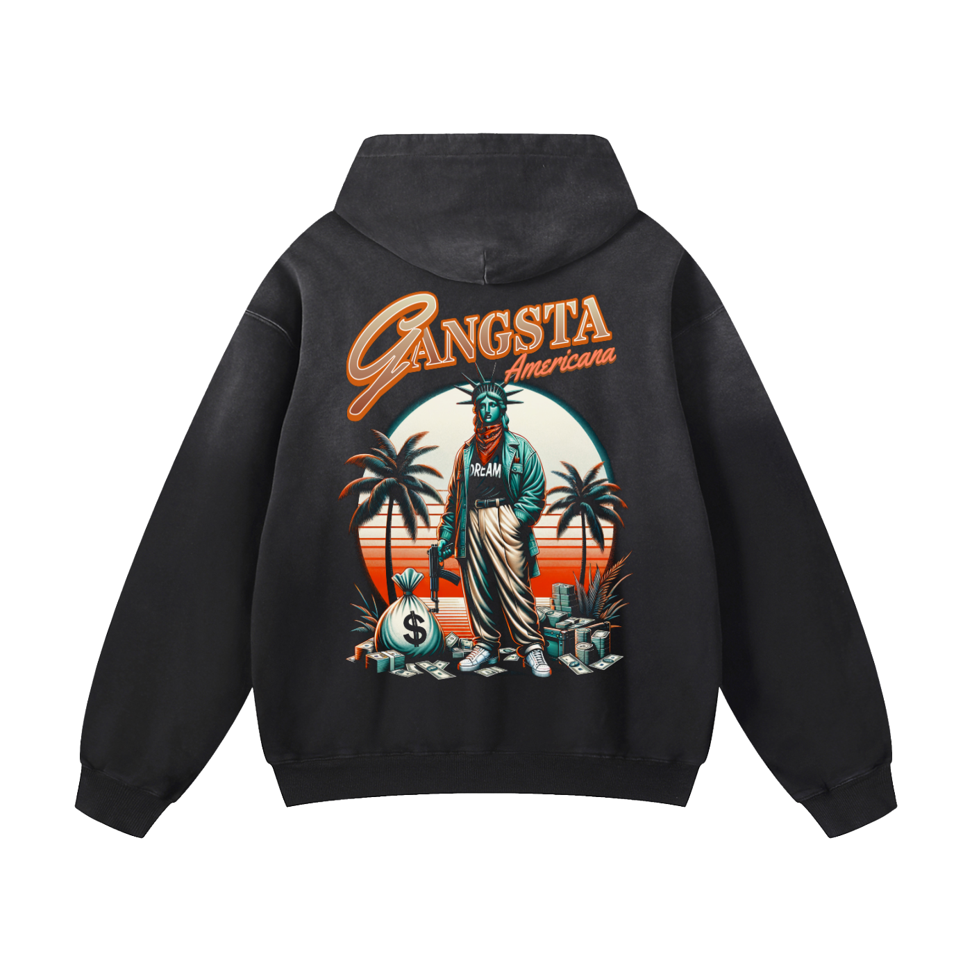 Heavyweight Gangsta Americana Oversized Hoodie | Men Oversized Hoodie, Women Oversized Hoodie, Black Oversized Hoodie, Heavyweight Hoodie, Sunfade Hoodie, Vintage Wash Hoodie, Heavyweight Oversized Hoodie, Sunfaded Streetwear, Premium Streetwear USA, Vintage Look Hoodie, Heavyweight Sunfade Oversized Hoodie, Luxury Oversized Hoodie, Hoody 