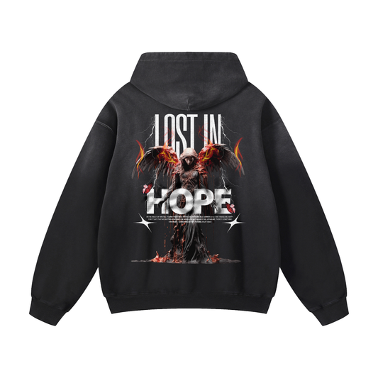 Heavyweight Lost In Hope Oversized Hoodie | Men Oversized Hoodie, Women Oversized Hoodie, Black Oversized Hoodie, Heavyweight Hoodie, Sunfade Hoodie, Vintage Wash Hoodie, Heavyweight Oversized Hoodie, Sunfaded Streetwear, Premium Streetwear USA, Vintage Look Hoodie, Heavyweight Sunfade Oversized Hoodie, Luxury Oversized Hoodie, Hoody 