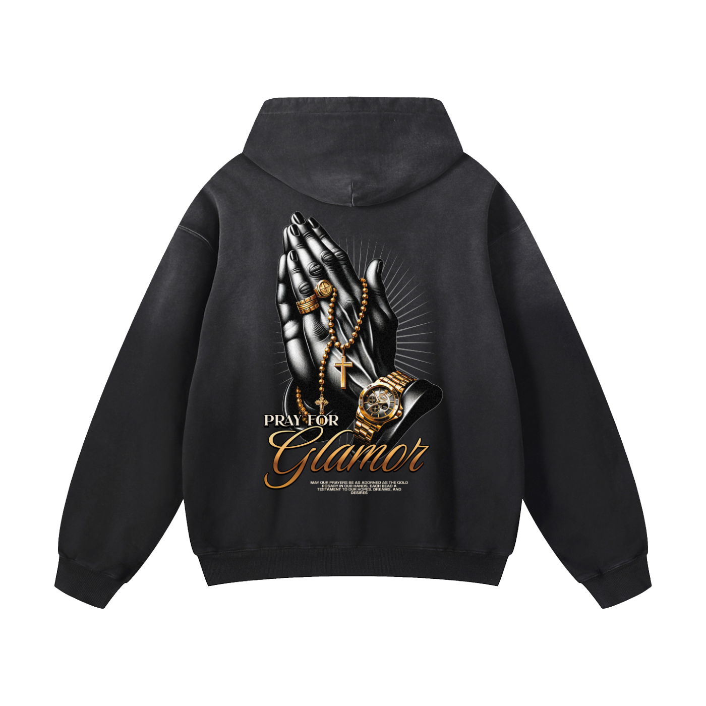 Heavyweight Pray For Glamor Oversized Hoodie | Men Oversized Hoodie, Women Oversized Hoodie, Black Oversized Hoodie, Heavyweight Hoodie, Sunfade Hoodie, Vintage Wash Hoodie, Heavyweight Oversized Hoodie, Sunfaded Streetwear, Premium Streetwear USA, Vintage Look Hoodie, Heavyweight Sunfade Oversized Hoodie, Luxury Oversized Hoodie, Hoody 