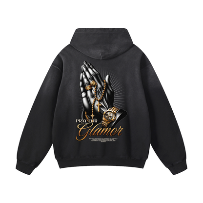 Heavyweight Pray For Glamor Oversized Hoodie | Men Oversized Hoodie, Women Oversized Hoodie, Black Oversized Hoodie, Heavyweight Hoodie, Sunfade Hoodie, Vintage Wash Hoodie, Heavyweight Oversized Hoodie, Sunfaded Streetwear, Premium Streetwear USA, Vintage Look Hoodie, Heavyweight Sunfade Oversized Hoodie, Luxury Oversized Hoodie, Hoody 