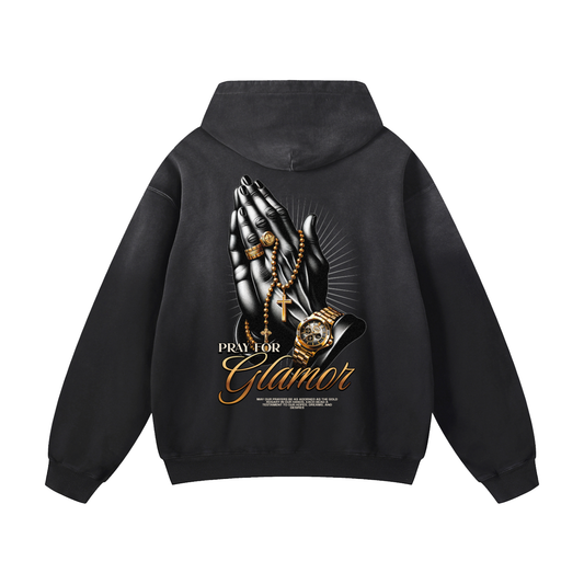 Heavyweight Pray For Glamor Oversized Hoodie | Men Oversized Hoodie, Women Oversized Hoodie, Black Oversized Hoodie, Heavyweight Hoodie, Sunfade Hoodie, Vintage Wash Hoodie, Heavyweight Oversized Hoodie, Sunfaded Streetwear, Premium Streetwear USA, Vintage Look Hoodie, Heavyweight Sunfade Oversized Hoodie, Luxury Oversized Hoodie, Hoody 