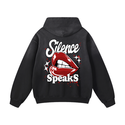 Heavyweight Silence Speaks Oversized Hoodie | Men Oversized Hoodie, Women Oversized Hoodie, Black Oversized Hoodie, Heavyweight Hoodie, Sunfade Hoodie, Vintage Wash Hoodie, Heavyweight Oversized Hoodie, Sunfaded Streetwear, Premium Streetwear USA, Vintage Look Hoodie, Heavyweight Sunfade Oversized Hoodie, Luxury Oversized Hoodie, Hoody 