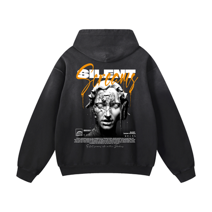Heavyweight Silent Screams Oversized Hoodie | Men Oversized Hoodie, Women Oversized Hoodie, Black Oversized Hoodie, Heavyweight Hoodie, Sunfade Hoodie, Vintage Wash Hoodie, Heavyweight Oversized Hoodie, Sunfaded Streetwear, Premium Streetwear USA, Vintage Look Hoodie, Heavyweight Sunfade Oversized Hoodie, Luxury Oversized Hoodie, Hoody 
