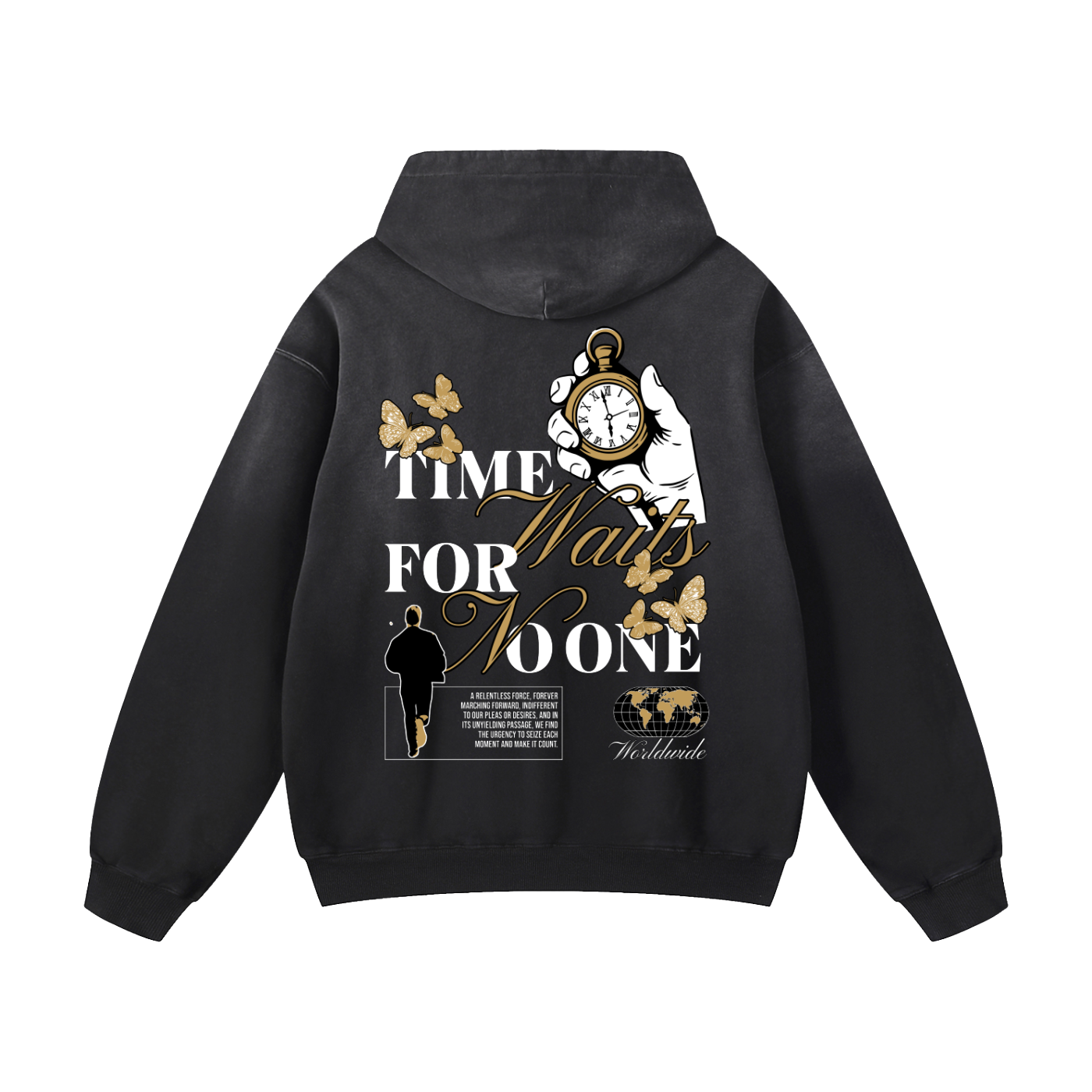 Heavyweight Time Waits For No One Oversized Hoodie | Men Oversized Hoodie, Women Oversized Hoodie, Black Oversized Hoodie, Heavyweight Hoodie, Sunfade Hoodie, Vintage Wash Hoodie, Heavyweight Oversized Hoodie, Sunfaded Streetwear, Premium Streetwear USA, Vintage Look Hoodie, Heavyweight Sunfade Oversized Hoodie, Luxury Oversized Hoodie, Hoody 