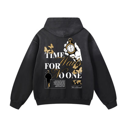 Heavyweight Time Waits For No One Oversized Hoodie | Men Oversized Hoodie, Women Oversized Hoodie, Black Oversized Hoodie, Heavyweight Hoodie, Sunfade Hoodie, Vintage Wash Hoodie, Heavyweight Oversized Hoodie, Sunfaded Streetwear, Premium Streetwear USA, Vintage Look Hoodie, Heavyweight Sunfade Oversized Hoodie, Luxury Oversized Hoodie, Hoody 