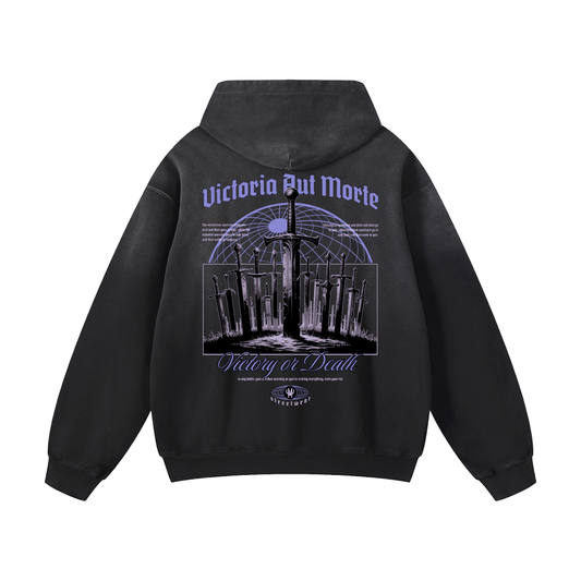 Heavyweight Victory Or Death Oversized Hoodie | Men Oversized Hoodie, Women Oversized Hoodie, Black Oversized Hoodie, Heavyweight Hoodie, Sunfade Hoodie, Vintage Wash Hoodie, Heavyweight Oversized Hoodie, Sunfaded Streetwear, Premium Streetwear USA, Vintage Look Hoodie, Heavyweight Sunfade Oversized Hoodie, Luxury Oversized Hoodie, Hoody 