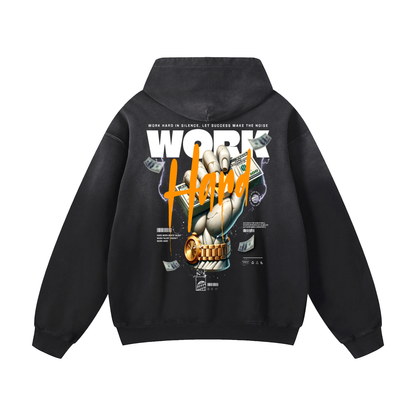 Heavyweight Work Hard Oversized Hoodie | Men Oversized Hoodie, Women Oversized Hoodie, Black Oversized Hoodie, Heavyweight Hoodie, Sunfade Hoodie, Vintage Wash Hoodie, Heavyweight Oversized Hoodie, Sunfaded Streetwear, Premium Streetwear USA, Vintage Look Hoodie, Heavyweight Sunfade Oversized Hoodie, Luxury Oversized Hoodie, Hoody 