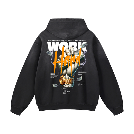 Heavyweight Work Hard Oversized Hoodie | Men Oversized Hoodie, Women Oversized Hoodie, Black Oversized Hoodie, Heavyweight Hoodie, Sunfade Hoodie, Vintage Wash Hoodie, Heavyweight Oversized Hoodie, Sunfaded Streetwear, Premium Streetwear USA, Vintage Look Hoodie, Heavyweight Sunfade Oversized Hoodie, Luxury Oversized Hoodie, Hoody 